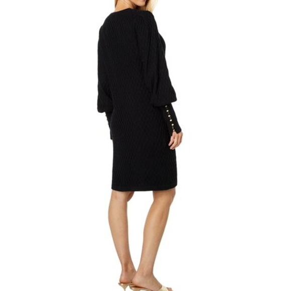 Lilly Pulitzer Sweater Dress XL Black Textured Cable Knit Button Cuffs Preppy - Picture 5 of 15